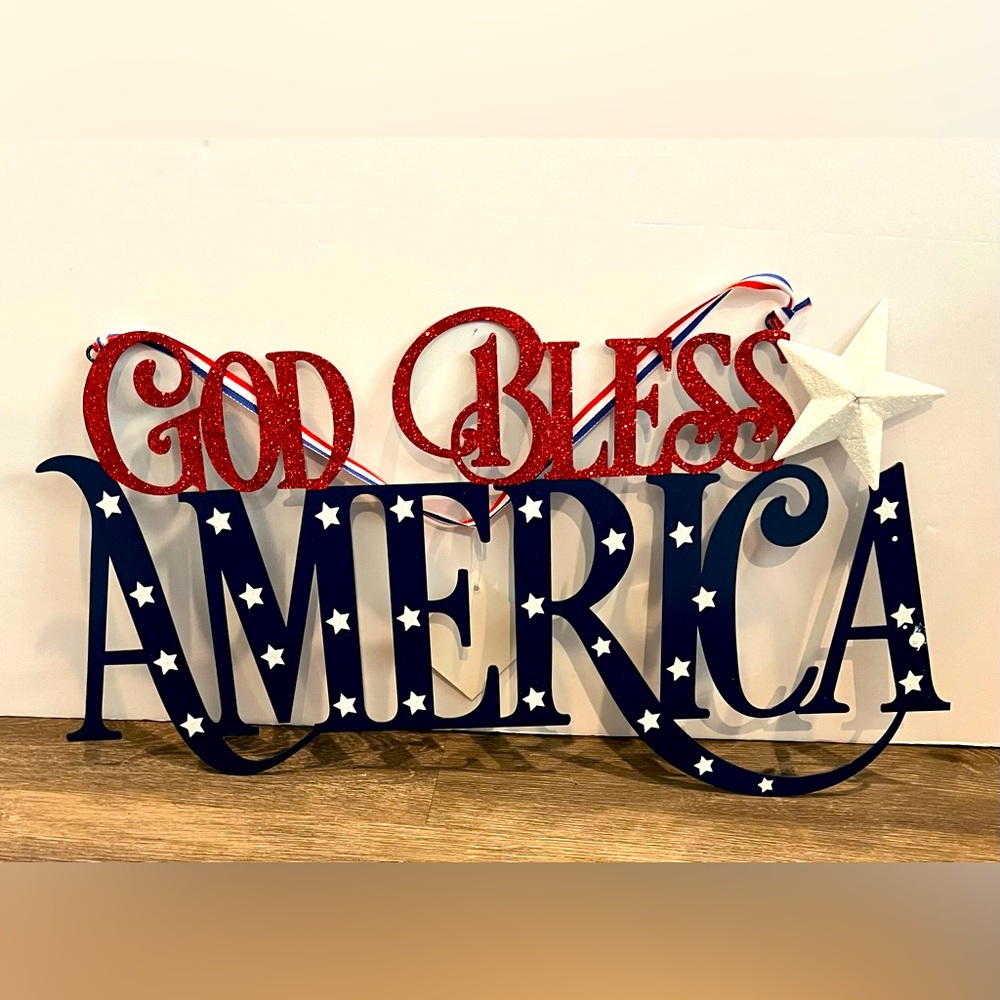 Patriotic God Bless America Metal Sign- NWT